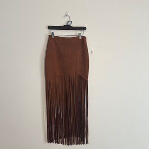 Windsor Asymmetrical Brown Fringe Skirt